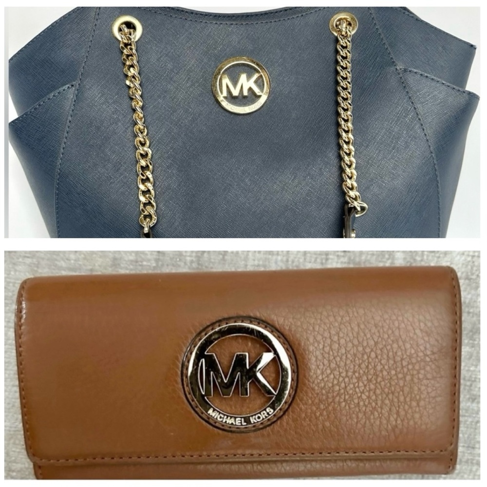 MICHAEL KORS LG CHAIN
SHOULDER TOTE BLUE + WALLET - Picture 1 of 16